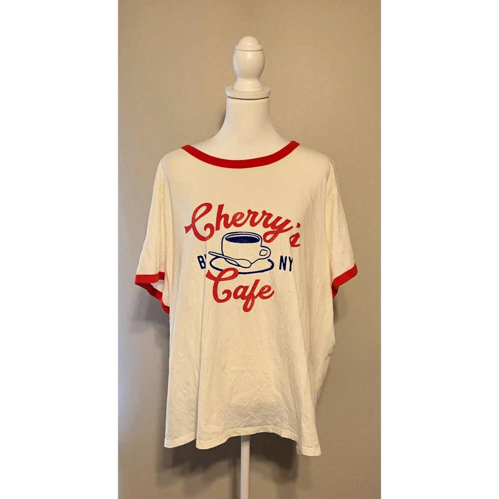 Old Navy Womens 3X Ringer Graphic Tee Cherry's Cafe BK NY NWT Crew Contrast Trim